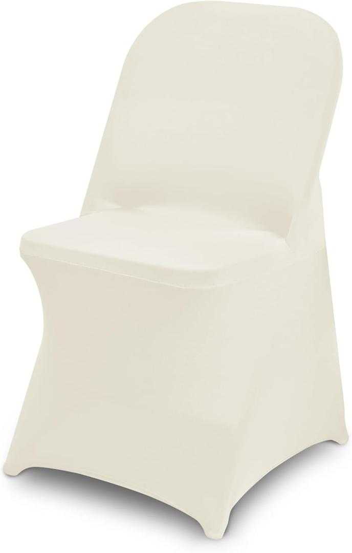 1 Pack Ivory Spandex Stretch Folding Chair Covers for Wedding Party,Universal Fitted Washable Dining Seat Slipcovers Protector Decoration for Holiday Banquet Birthday Celebration Event