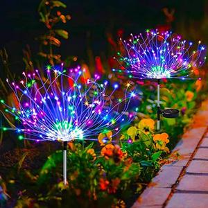 2 Pack Solar Garden Lights 240 LED - Waterproof Firework Starburst Outdoor Lights with 8 Mode, Solar Powered Flower Firework Light for Garden, Pathway, Patio, Yard, Flowerbed Decor Colorful