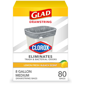 Glad Medium Trash Bags, 8 Gallon, Lemon Fresh Bleach Garbage Bags, Resists Bacterial Odors with Drawstring, 80 Count 
