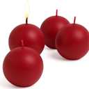 Biedermann & Sons Cranberry Round Candles (Set of 4), Unscented Dripless Balls, 2.5" Spheres, 8 Hour Burn, for Wedding Decor and Party Centerpieces
