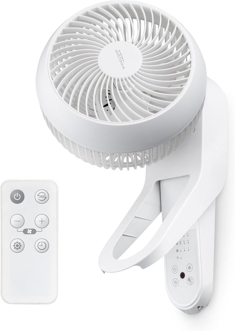 IRIS USA WOOZOO Air Circulator Wall Mount Fan with Remote, 360° Oscillation, 3 Speeds, 414 sqft Coverage, Quiet 30dB Motor, Adjustable Tilt, for Bedroom, Living Room, Office, Dorm, White
