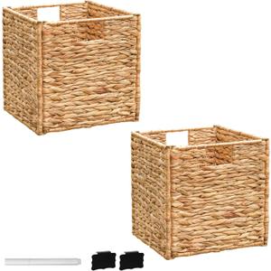 10.5x10.5x10.5 Storage Cube, Water Hyacinth Storage Baskets, Wicker Storage Baskets for Shelves, Woven Baskets for Storage, Square Wicker Storage Basket for Living Room (2 Packs 10.5x10.5in)