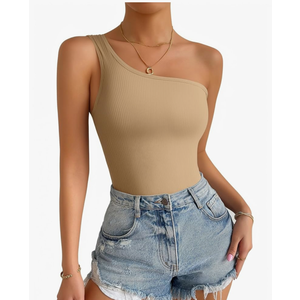 ALGALAROUND One Shoulder Tops for Women Cute Summer Ribbed Sleeveless T Shirt Slim Fitted Casual Going Out Tops XS