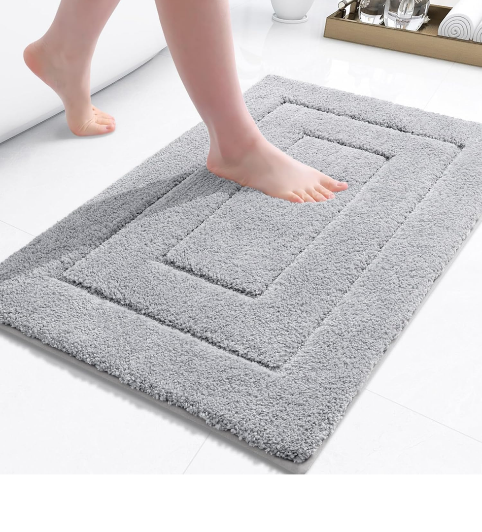 Buganda Bathroom Rugs, 24" x 16", Soft and Absorbent Microfiber Bath Rugs, Non-Slip Shaggy Shower Carpet, Machine Wash Dry Bath Mats for Bathroom Floor, Tub and Shower, Grey