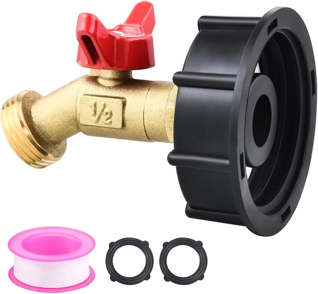 275-330 Gallon IBC Tote Water Tank Adapter, 2" Coarse Thread + Lead-Free Brass Garden Hose Valve Faucet, Garden Hose Connector Replace Valve Parts, IBC Water Tank Fitting