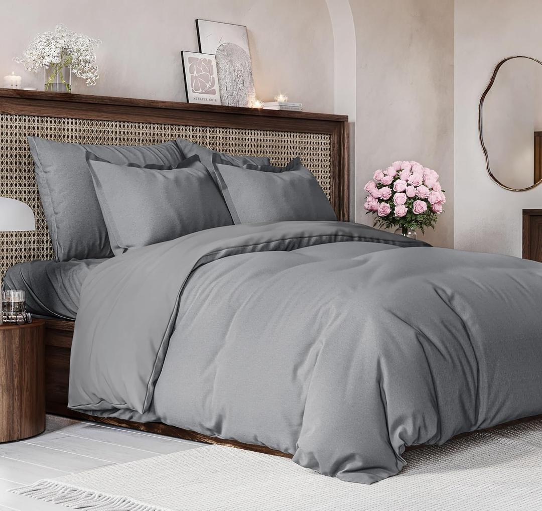 Duvet Cover King Size Set - Extra Soft King Size Duvet Cover 104 x 90 with 2 Pillow Shams - Hotel Luxury Easy Care & Fade Free w/ Zipper Closures & Ties - Comfy Breathable Bedding Set (Heathered Grey) (07 - Heathered Grey - (No Comforter))