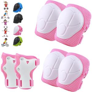 WayEee 6PCS Kids Protective Gear Set, Knee Pads for Kids 3-14 Years Old, Toddler Knee Pads and Elbow Pads, Wrist Guards Set, Skating Cycling Bike Rollerblading Scooter, Upgraded & Durable Material (Pink) WayEee 6PCS Kids Protective Gear Set, Knee Pads for Kids 3-14 Years Old, Toddler Knee Pads and Elbow Pads, Wrist Guards Set, Skating Cycling Bike Rollerblading Scooter, Upgraded & Durable Material (Pink)