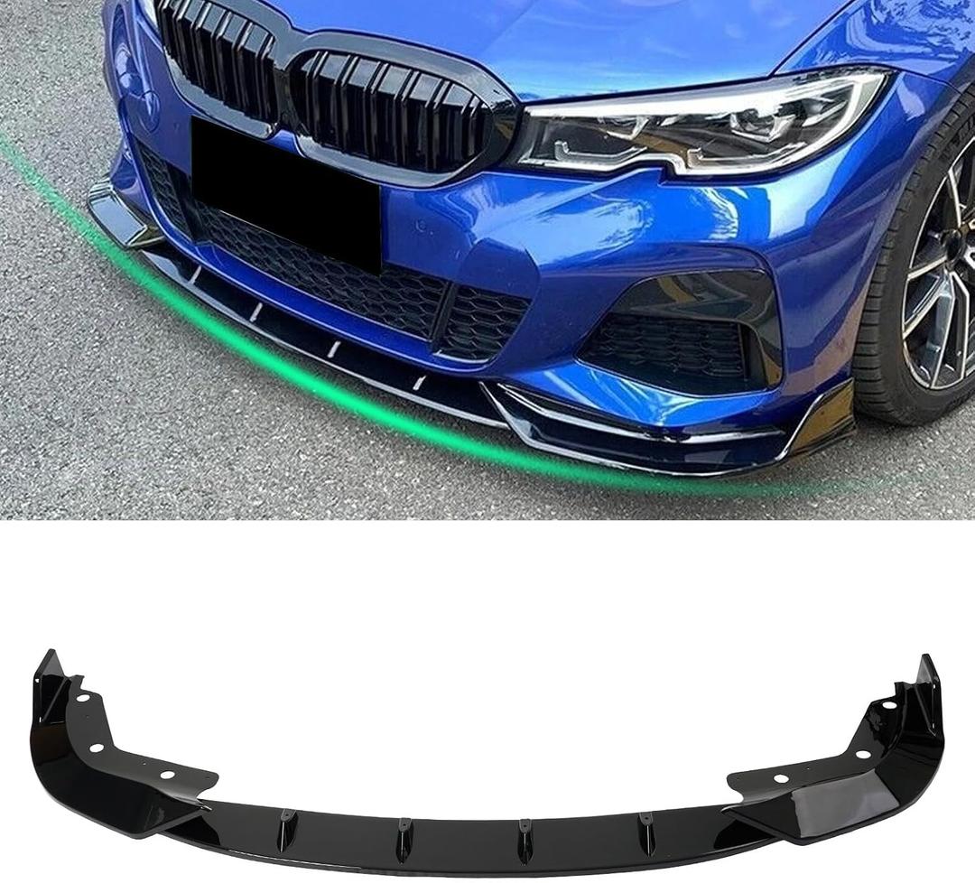 KHK Front Bumper Lip Spoiler for BMW 3 Series G20 M-Sport Bumper M340i 330i 2019-2022,Glossy Black ABS Air Dam Front Splitter Body Kit Accessories