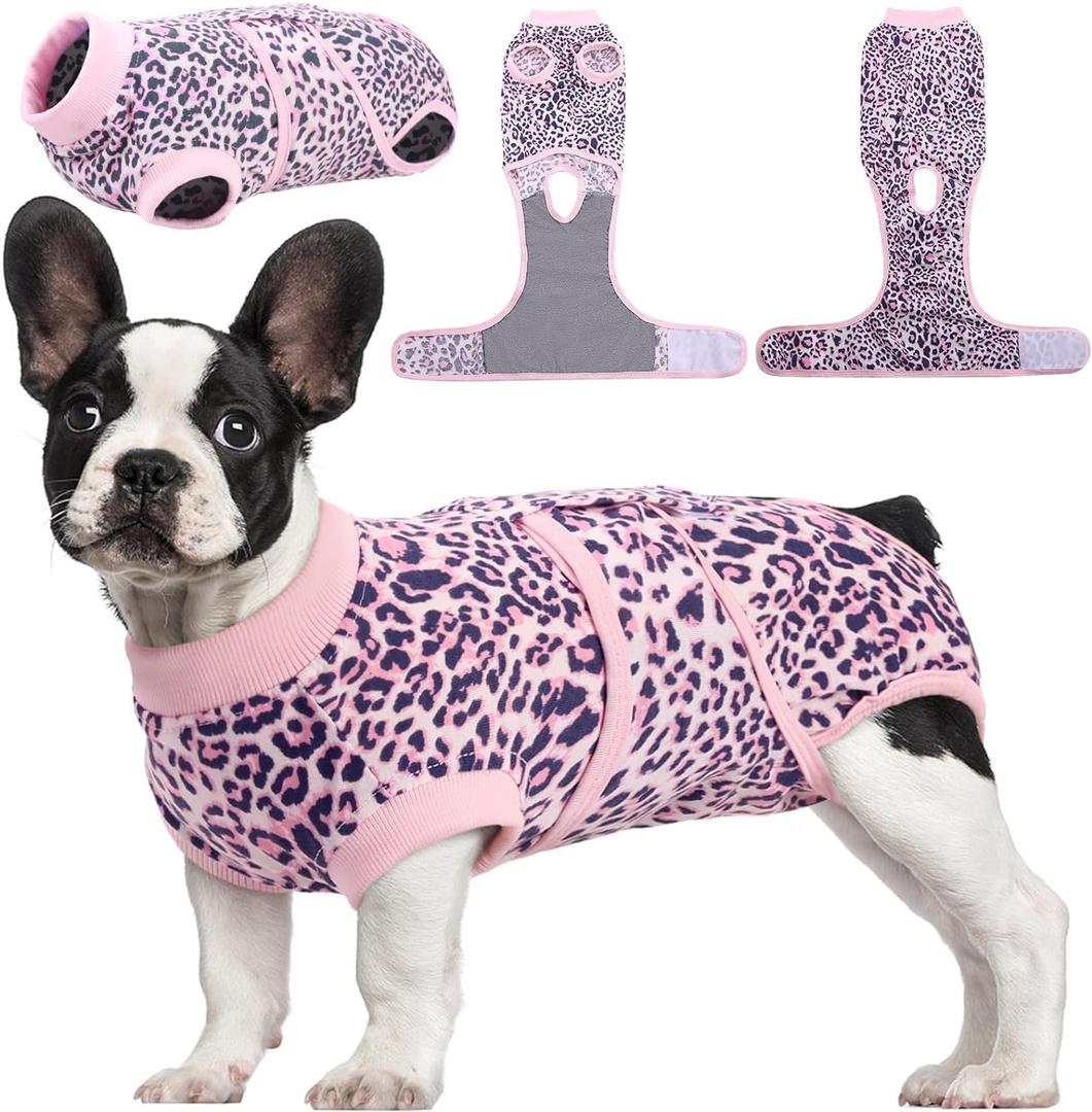 Kuoser Dog Surgery Recovery Suit, Recovery Suit for Female Male Dogs, Dog Onesie After Surgery Spay Neuter, Anti-Licking Pet Surgical Recovery Snugly Suit, Bodysuit for Abdominal Wounds Skin Disease (X-Small (Back:8.3-11.4'', Weight:4-7 LB), 4#Pink)