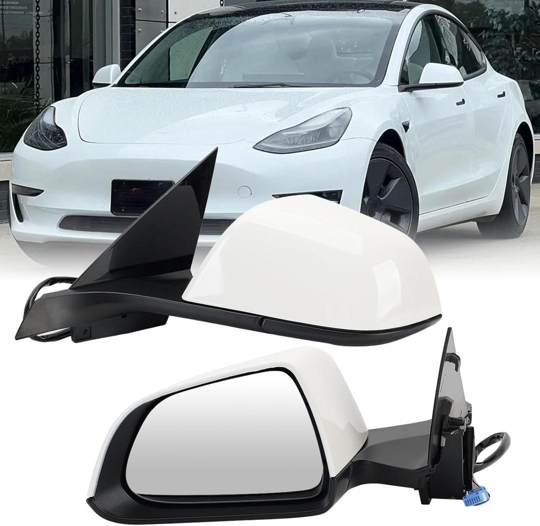 Left Driver Side Mirror Compatible with Tesla Model 3 2017-2023 Replacement 1592031-00-E, 159203100E Power Heated Memory 13 Pins (White)