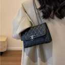 Women's Diamond Lattice Flap Square Underarm Bag Elegant Chain Strap Shoulder Handbag Hobo Purse (Black)