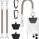 takyu Phone Tether, 2PCS Phone Leash Anti-theft Phone Strap with 2*Tab and 2*Carabiner for Hiking Climbing Shopping Fit for iPhone Samsung Most Smartphones (Silver)