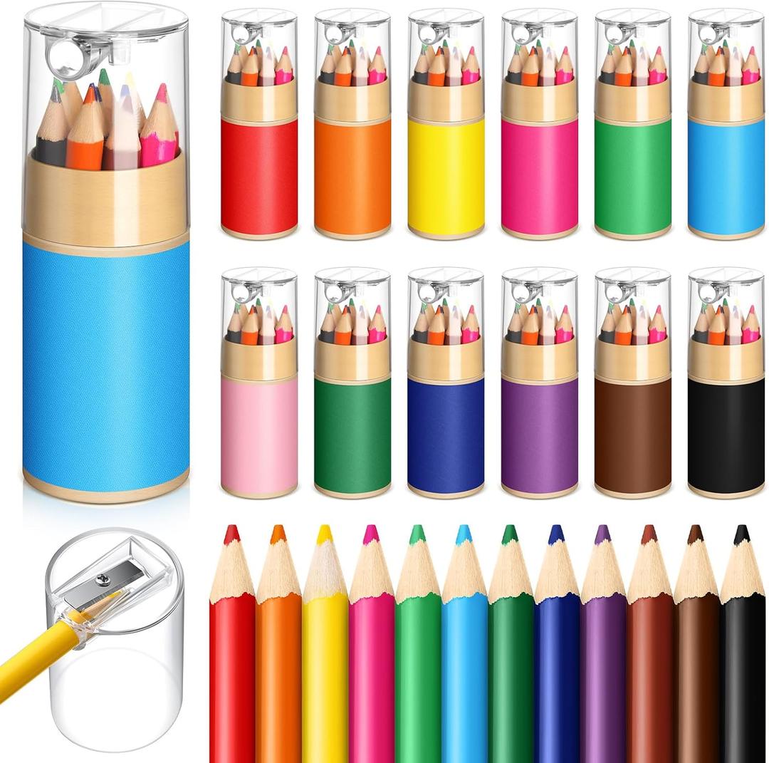 12 Sets Mini Drawing Colored Pencils Bulk with Sharpener for Kids 3.5" Small 12 Colors Travel Colored Portable Pencil Set Operation Christmas Box Gift for Student Adult Art Painting Classroom
