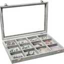 Stratalife Jewelry Holder Organizer Jewelry Organizer Box Bracelet Storage Velvet Jewelry Tray with Clear Lid Jewelry Drawer Organizer Jewelry Display Tray 12 Grid Grey