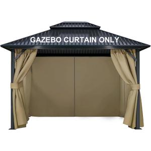 COWVIE 4-Panel 12' x 12' Gazebo Replacement Curtains, Patio Privacy Sidewalls with Double Zipper, Replacement for Outdoor Gazebo Canopy-Khaki