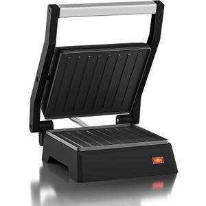Elite Gourmet EPN160 5.5 x 5.3" Multifunctional, Compact Electric Panini Press, Contact Grill, 180 Flat Grill, Lightweight, Floating Top-plate, Cool-touch Handle Non-Stick Surface, Black