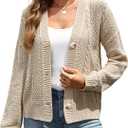 VIMPUNEC Womens Fall Casual Cardigan Sweaters Chunky Cable Knit Jackets Long Sleeve Open Front Coats (Beige, M)