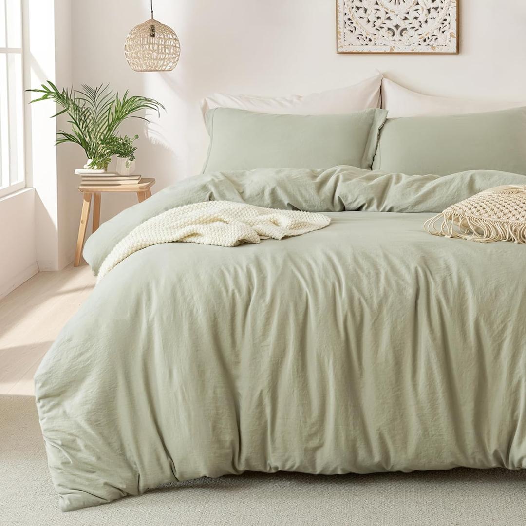 MILDLY Super Soft Duvet Cover 2pcs - 100% Washed Microfiber Mist Sage Twin/Twin XL Comforter Cover Set with Zipper Closure & Corner Ties (No Comforter)