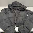 PUFFIT Women's Cropped Puffer Jackets,Warm Winter Jacket with Removable Hood,Zipped Pockets,Short Ladies Quilted Coat, Black, L