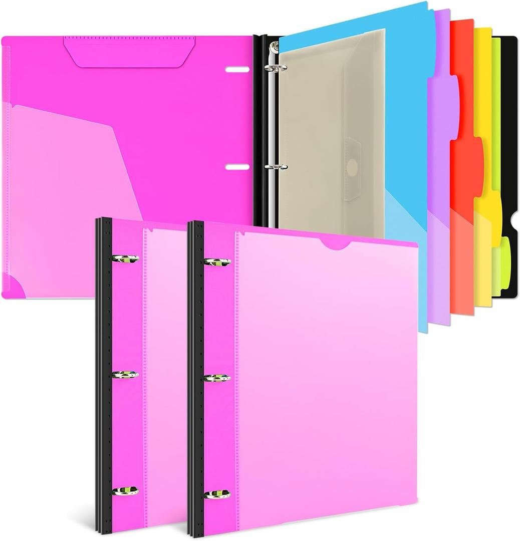 INFUN 1 Inch Telescoping Project Organizer Binder-2PCS,13 Pocket, Customizable Front Cover, 5 Colors Pocket Divider and Plastic Binder Pocket225 Sheet Capacity-Pink