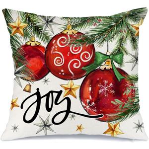 AACORS Christmas Pillow Cover 18X18 Inch Baubles Christmas Tree Stars Joy Decoration Holiday Farmhouse Winter Pillow Case for Sofa Couch DecorRed AA613-18