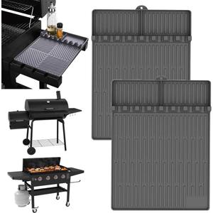 GriddleMATe Silicone Griddle Tool Mat ? Heat Resistant Non-Slip Side Shelf Tray for Griddle Accessories, BBQ Tool Organizer for Blackstone, Pit Boss, Camp Chef & Flat Top Grills (2 pack, gray)