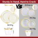 Nervure 350PCS Ivory Plastic Plates - Ivory Gold Plastic Dinnerware Sets for 50 Guests - 100 Gold Disposable Plates, 50 Pre Rolled Silverware Sets, 50 Cups Perfect for Wedding & Party & Mothers Day