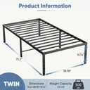 DUMOS Twin Size 16 Inch Bed Frame - Metal Platform Bed Frame Mattress Foundation with Steel Slat Support, No Box Spring Needed, Storage Space Under Base, Easy Assembly, Black