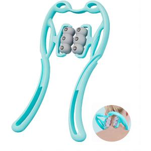 Manual Cervical Neck Massager,With 6 Wheels And 12 Magnets, It Can Be Used To Massage The Cervical Spine, Waist And Legs, Relieve Pain, Prevent Muscle Relaxation, And Promote Blood Circulation. (Blue)