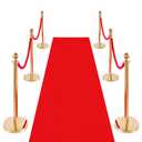 VEVOR Stanchions and Velvet Ropes 6Pcs, Hollow Base with Stainless Steel Post & 26.25ft Carpet, 4 Red Velvet Ropes, Crowd Control Barriers Gold Stanchions, Red Carpet Runner Poles for Party Supplies