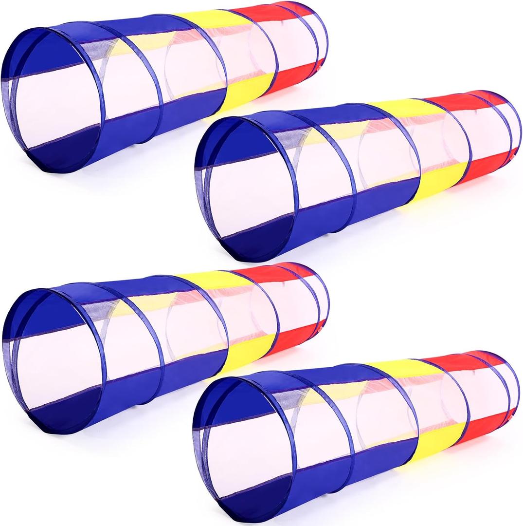 Simgoing 4 Pcs Multicolored Play Tunnel for Kids Crawl and Explore Tent 6ft Pop up Baby Crawl Play Tunnel with See Through Mesh Sides for Toddler Indoor Outdoor Crawling Game