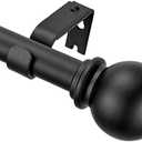 Matte Black Curtain Rods 2 Pack, Decorative Drapery Rod with Ball Finials, Heavy Duty 1 Inch Diameter Single Curtain Rod, Adjustable Window Treatment Rods 72-144"