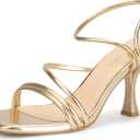 Women's Strappy Kitten Heels Square Open Toe Sandals Party Wedding Ankle Strap Shoes (Beige), Size 7