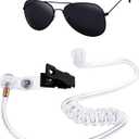 Degpum Spy Earpiece Headphones and Sunglasses,Spy Costume Men in Black Costume Accessories Fake Ear Piece and Sunglasses Secret Service Security Guard Ear Piece Spy Costume