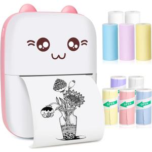 Mini Pocket Printer, Gifts for kids, Portable Thermal Printer for Pictures/Retro-Style Photos/Receipts/Notes/Lists/Label/ Memo/QR Codes, Bluetooth Wireless Smart Printer with Android or iOS APP (PINK)
