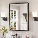 Keonjinn Black Medicine Cabinet Mirror 24" x 32", Assembly Needed, Recessed Medicine Cabinet with Mirror for Bathroom, Beveled Framed, Surface Wall-Mounted or Recessed, Tempered Glass