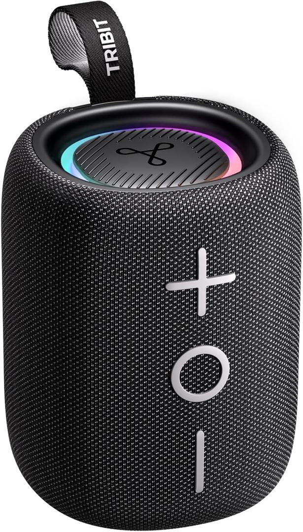 Tribit StormBox Mini+ Portable Bluetooth Speaker, 12W Wireless Speaker with 360Surround Sound, 12H Playtime, Custom EQ, BT5.4, IPX7 Waterproof, RGB Lights, Type-C, TWS, AAC/SBC, Home/Outdoor/Travel, Black
