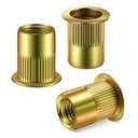 60Pcs Rivet Nut M6 Yellow Zinc Plated Finish Flat Head Rivnut Threaded Insert Nutsert Rivet Nut, Knurled Body