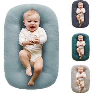 Baby Lounger for Newborn,Baby Nest for Newborn Soft Cotton Breathable for Playtime & Relaxation,Flat Babies Essentials Gifts Newborn Lounger for Boys & Girls 0-12 Months(Misty Blue)