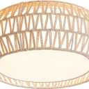 WINGBO 15.7" Modern 3-Light Flush Mount Ceiling Light Fixture with Fabric & Acrylic Double Drum Shade for Bedroom Living Room Dining Room Hallway Entryway, White
