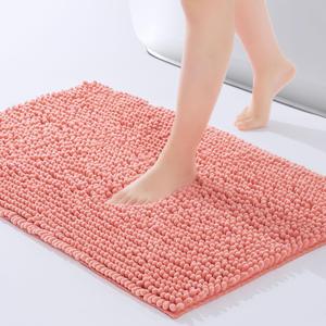 FRESHMINT Chenille Bathroom Rugs Mat 24"x17",Non-Slip Bath Mat for Bathroom Floor & Bathtub, Washable Soft Shower Shag Bath Rugs, Durable Fluffy Thick Water Absorbent Microfiber Shower Mat, Coral
