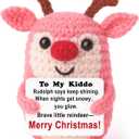 Stocking Stuffers for Teen Girls Mini Crochet Reindeer Plush with Story Pun Card, Cute, Cozy Desk/Nightstand Decor, Secret Santa, Woodland Kawaii