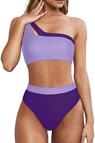 MOOSLOVER Women Cutout One Shoulder High Waisted Bikini High Cut Two Piece Swimsuits, XL