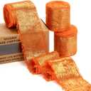 2 x Orange Silk Chiffon Ribbon,Terracotta Frayed Shimmery Silk Ribbon for Bridal Flower Bouquet Christmas Gift Wrapping Wedding Decor Invitations Decorations 1.5" x 15 Yards (5Yards X 3 Rolls)
