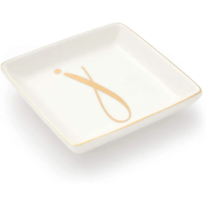 Letter J Ceramic Trinket Tray, Monogram Initials Jewelry Dish (4 x 4 Inches)