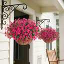 HyeFlora 2 Set Artificial Outdoor Flowers Hanging Basket, Faux Hanging Plants for Outside Spring Decoration, Fake Silk UV Resistant Look Real Daisy for Porch Patio Home Decor
