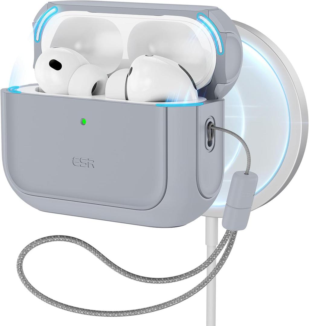 ESR for AirPods Pro 3 Case, Compatible with AirPods Pro Case 3rd Generation (2025), Compatible with MagSafe, Full Drop Protection Cover with Lanyard, Gray