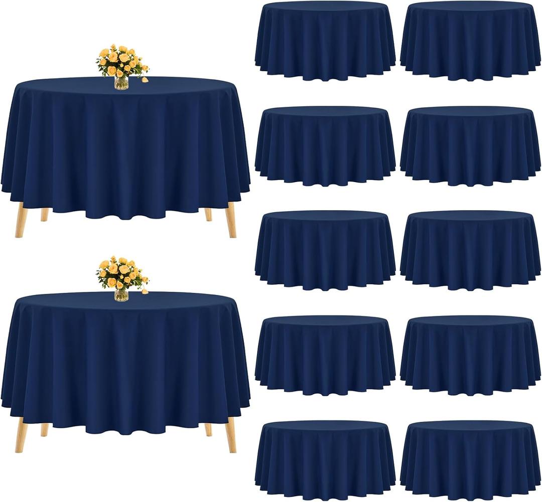 Pesonlook 12 Pack Round Tablecloth Navy Blue 120 Inch Washable Fabric Round Table Cover for Wedding/Party/Banquet/Dining/Buffet Table