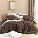 Litanika King Size Fluffy Comforter Set Brown,3 Pieces Warm Sherpa Fleece Winter Bedding Set,Jacquard Checkered Plush Fuzzy Bed Set(1 Comforter, 2 Pillowcases)