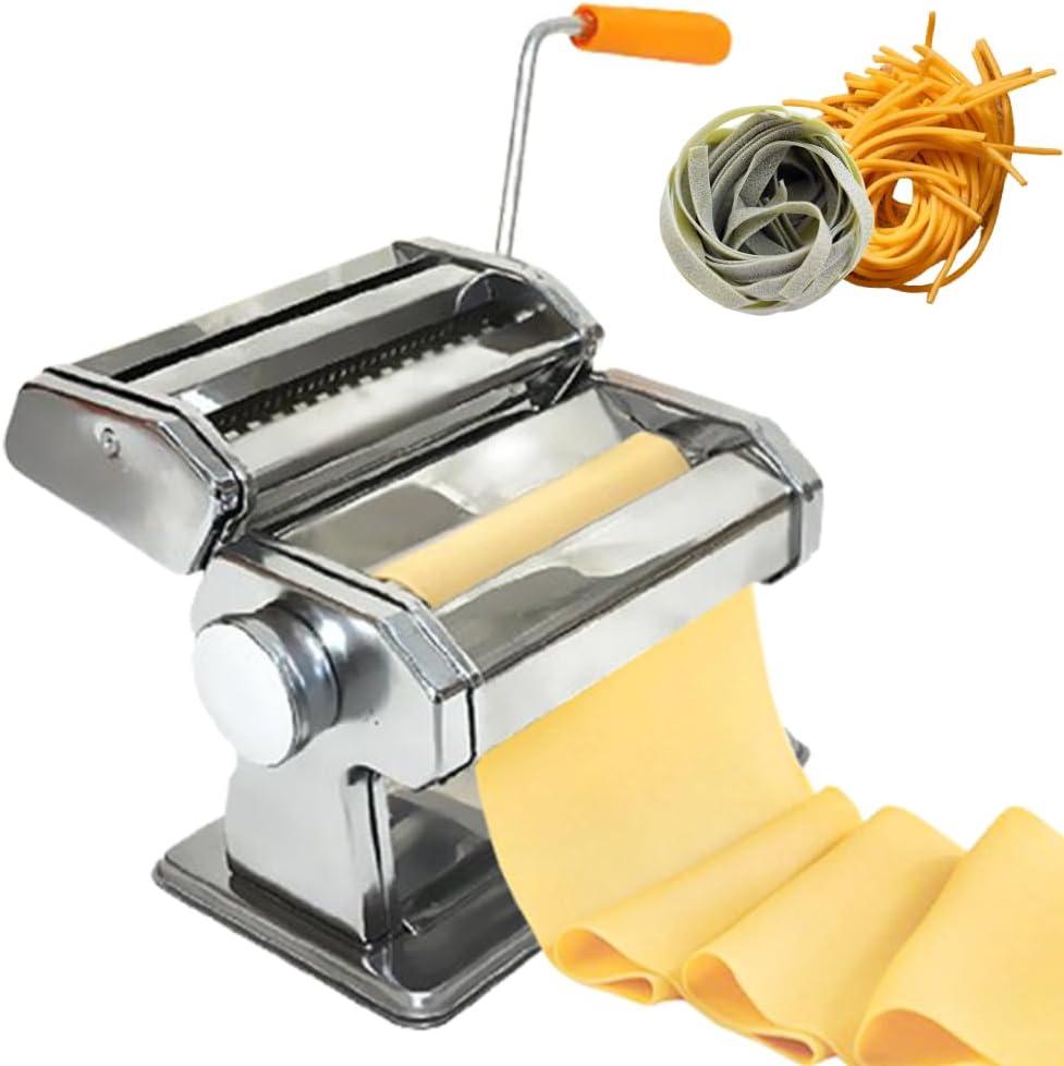 Adjustable Pasta Maker, 6 Thickness, 2/4 mm Width Settings, Easy to Clean, Tabletop Mountable, Homemade Noodle Making for Spagetthi Fettuccine Dumpling Skin